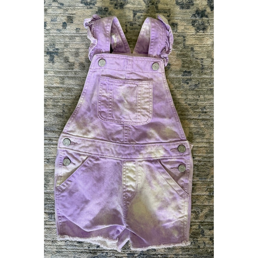 Gap Kids Purple Tie Dye Denim Shortalls Ruffle Strap Overalls Girls Lilac 5